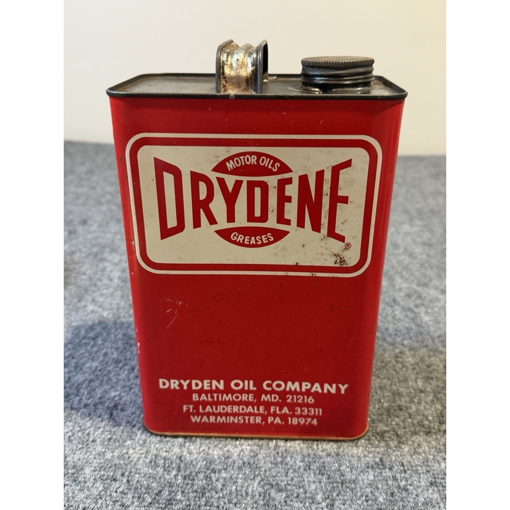 Rare Vintage Drydene One Gallon Oil Can Original Cap 1950s 60s Gas Advertising